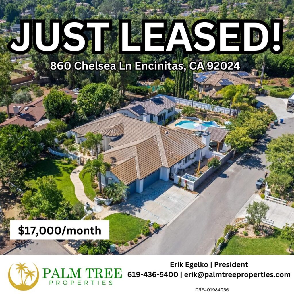 Aerial view of a single-level home in Encinitas CA. Leased by Palm Tree Properties