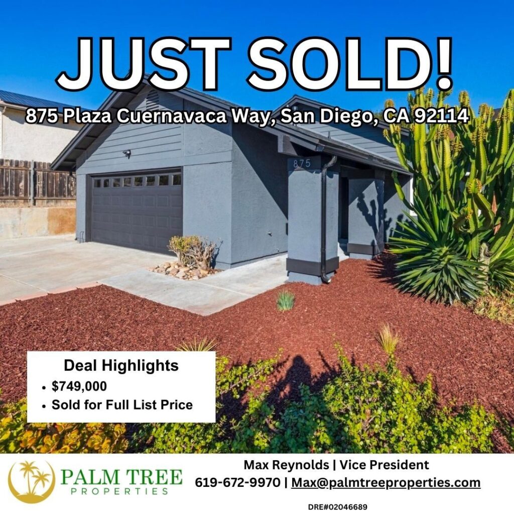 . Palm tree Properties estate - just sold! Home in Plaza Cuernavaca Way San Diego