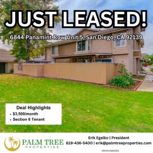 Recently rented Palm Tree Properties in San Diego.