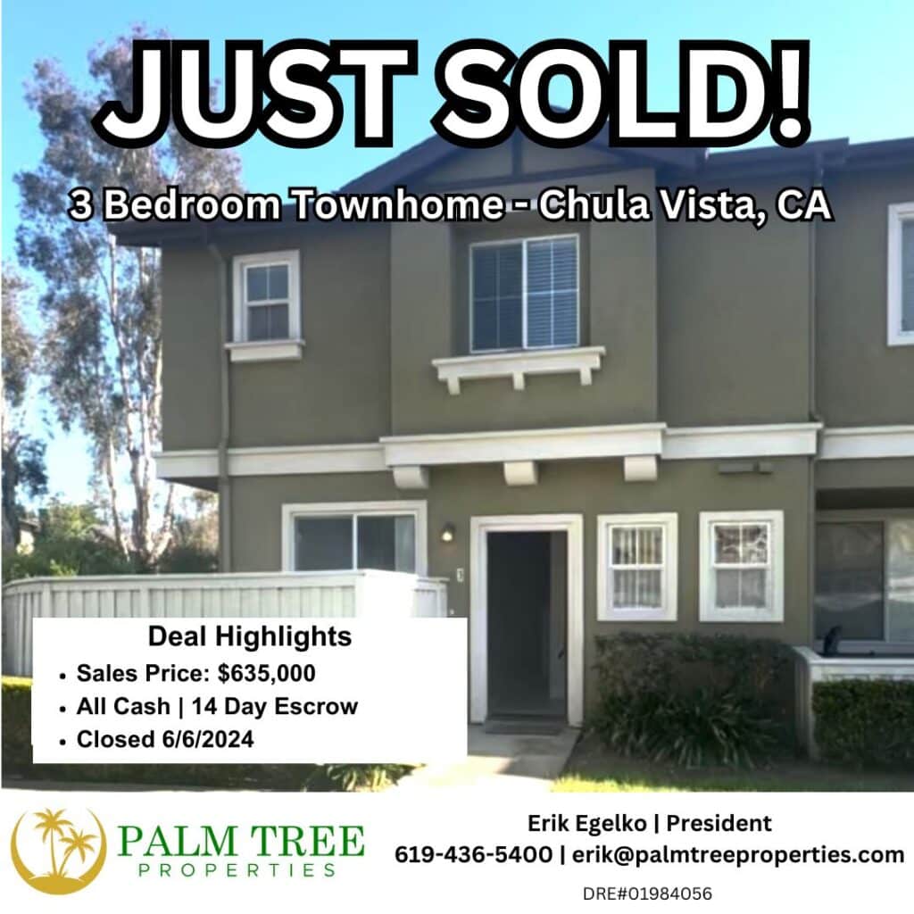 Recently sold townhome in Chula Vista, CA with three bedrooms.