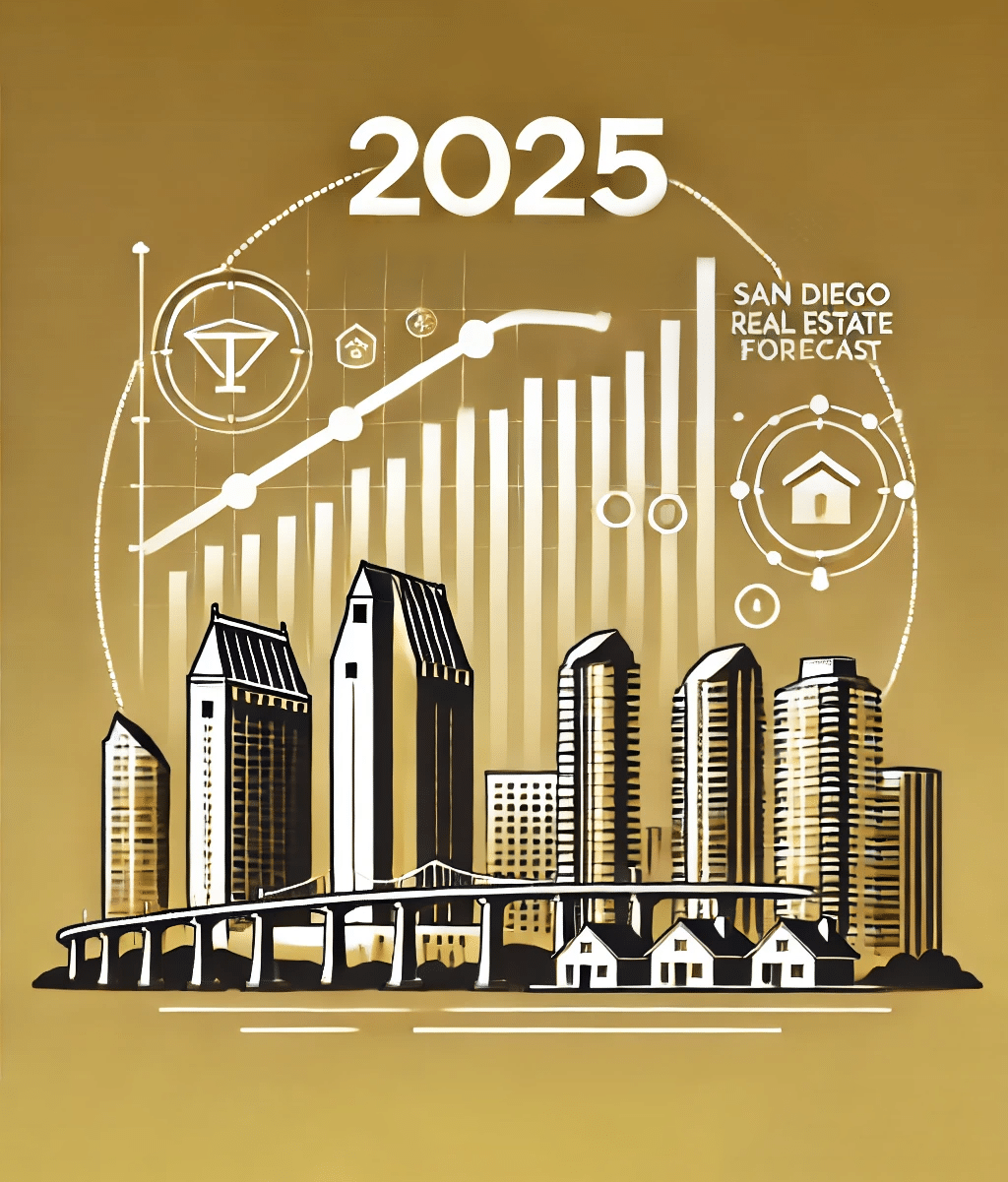 Cover of San Diego Real Estate 2025 Forecast showcasing the local market trends and stunning property visuals.