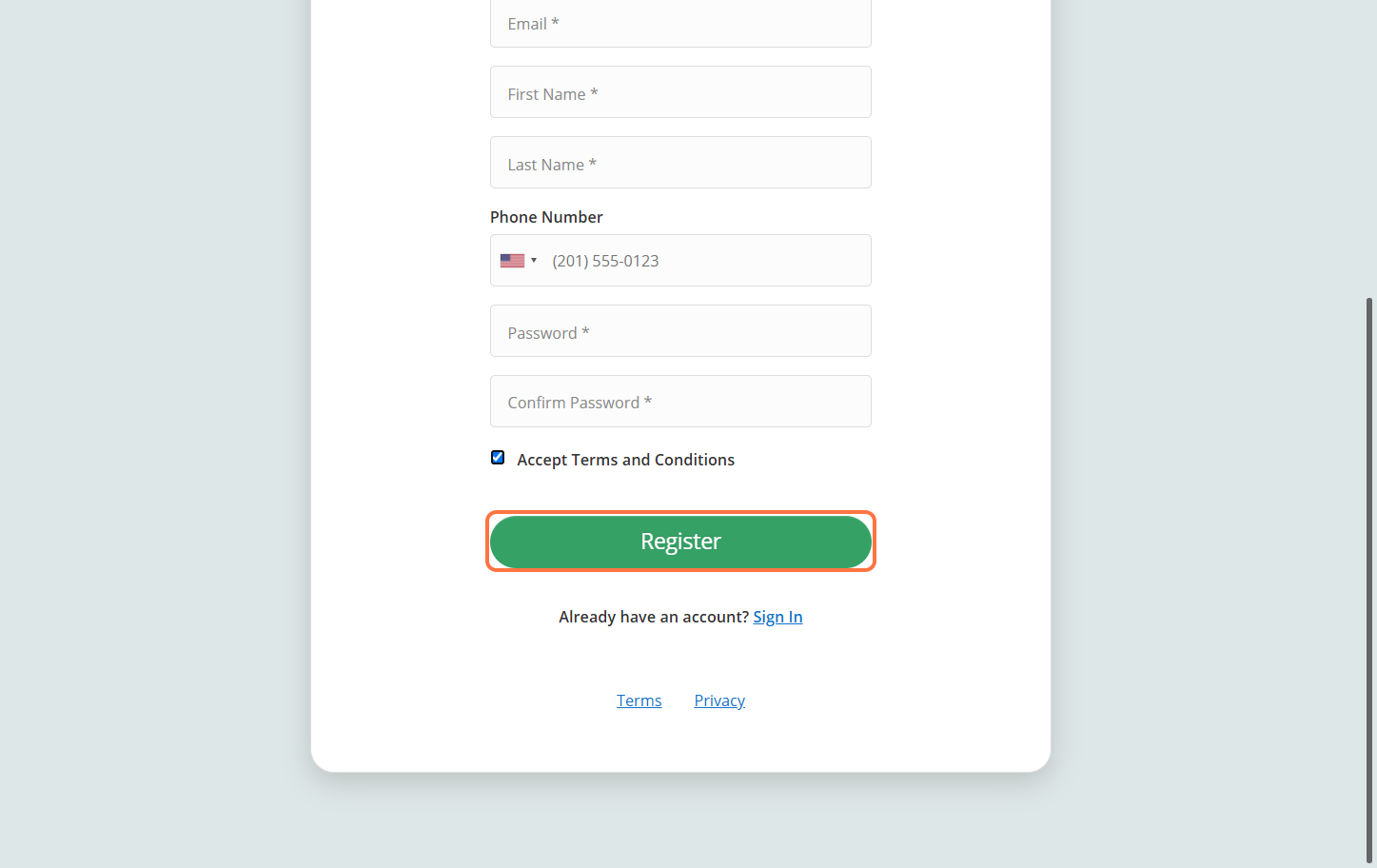 Email with registration link
