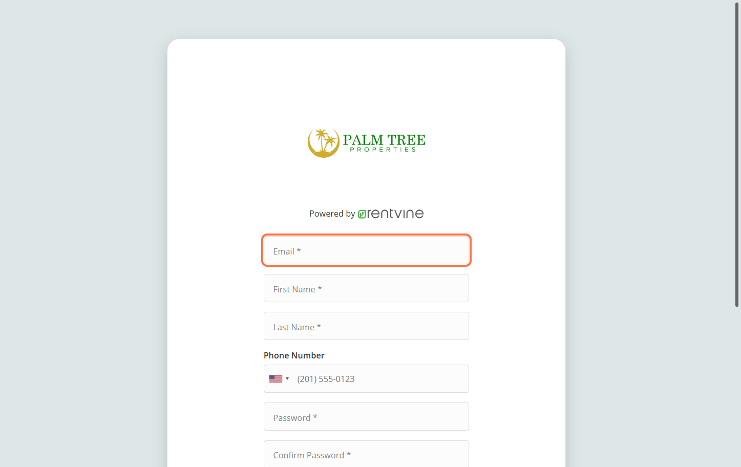 Screenshot of Registration form