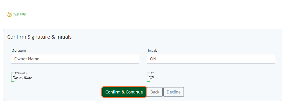 Signature confirmation screen