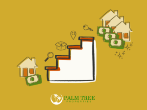 Property Investing for Beginners represented by a stair to financial success by Palm Tree Properties