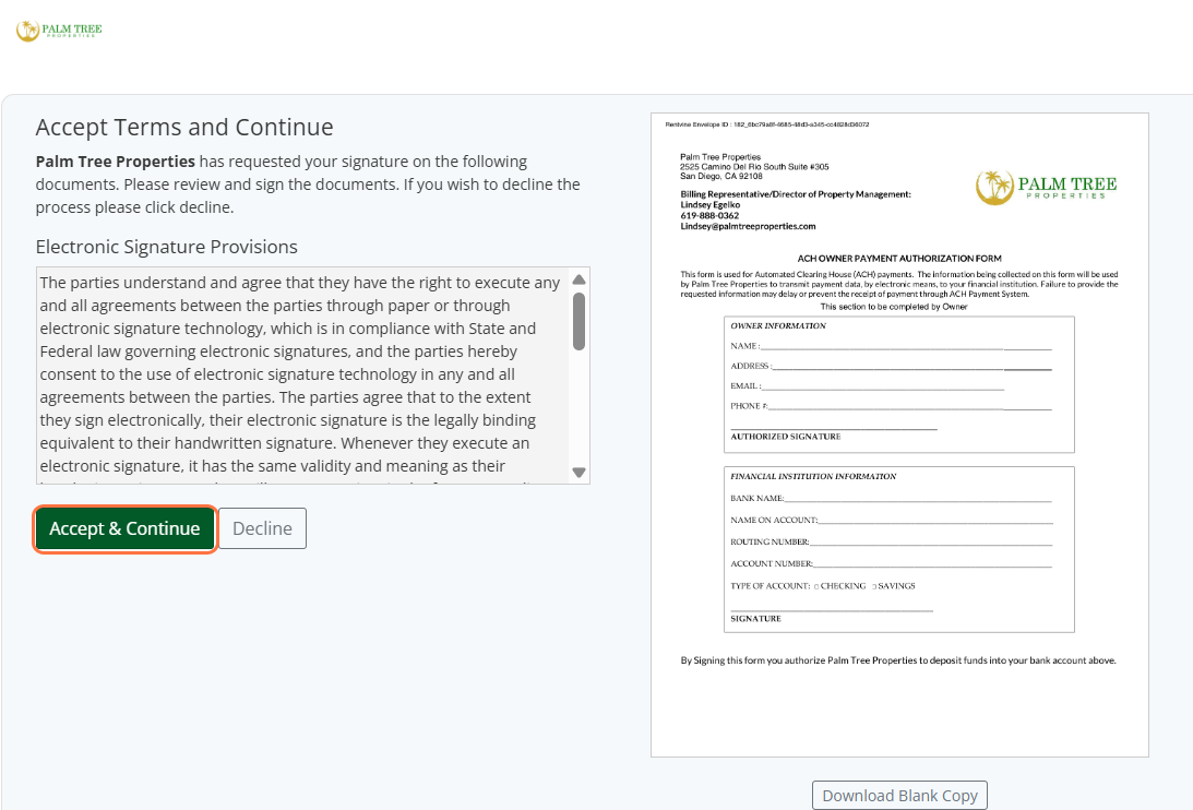 Accept & Continue button