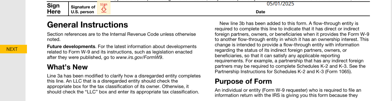 W-9 form signature