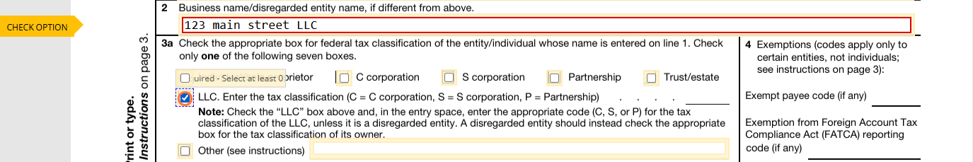 Taxpayer type selection