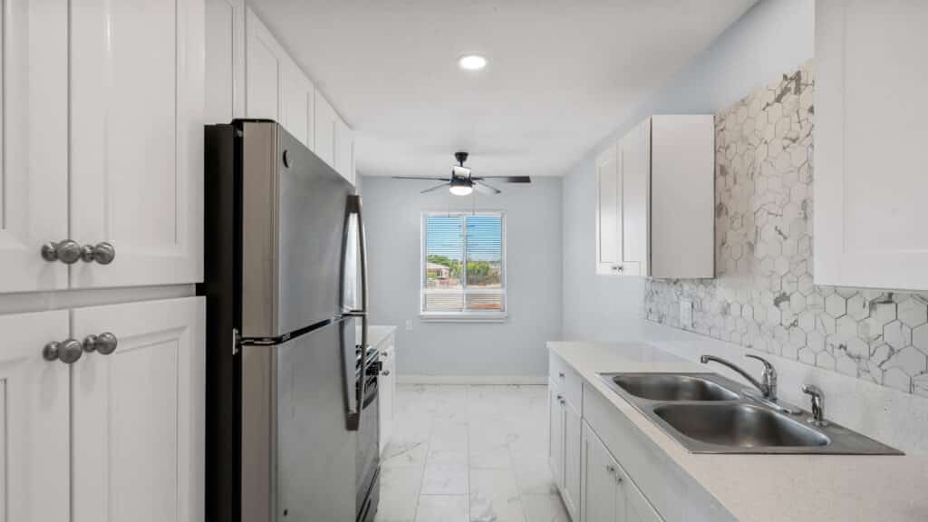 Modern kitchen of a fully remodeled apartment in San Diego