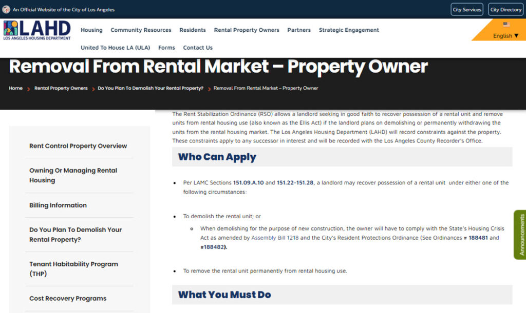 The Ellis Act as Your Exit Option