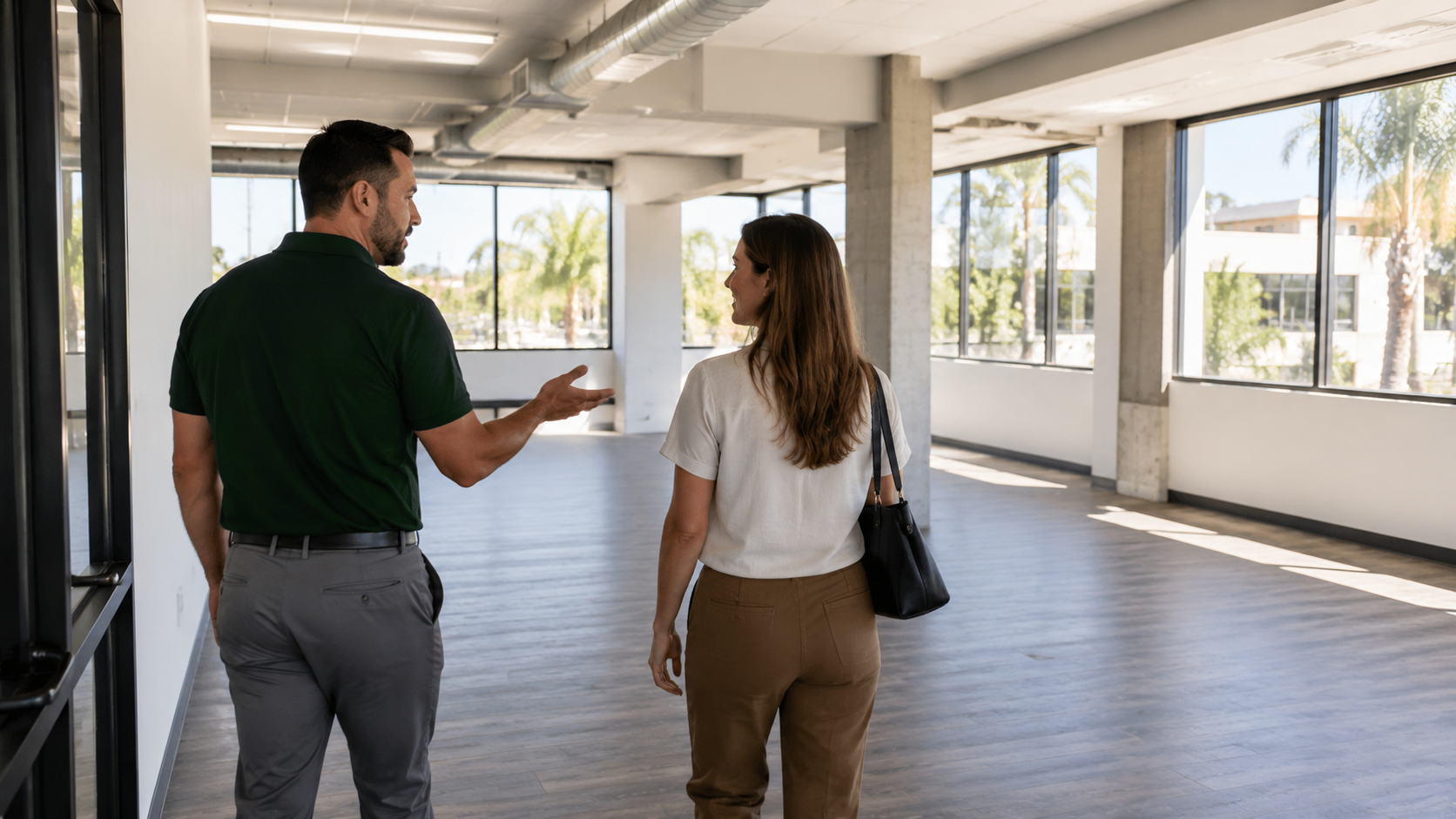 The Palm Tree Properties difference - senior team walking a commercial property in San Diego