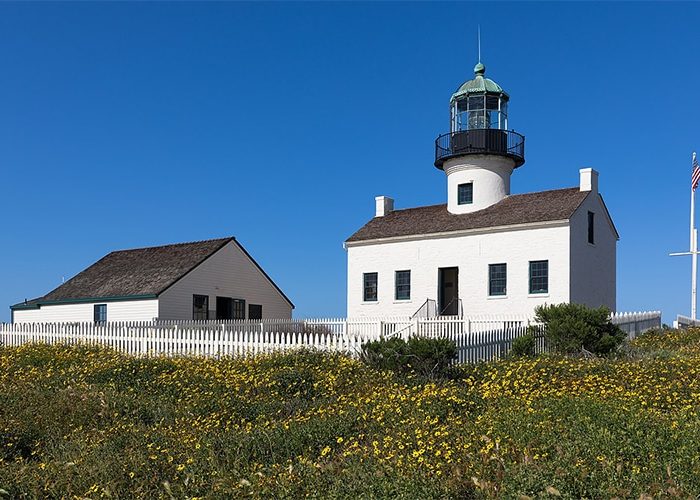 Panoramic view of Old Point Loma Lighthouse. Discover homes for sale opportunities with the best real estate agents in San Diego.