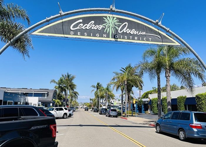 Street sign of Cedros Design Distric in San Diego. Discover homes for sale opportunities with the best real estate agents in San Diego. 