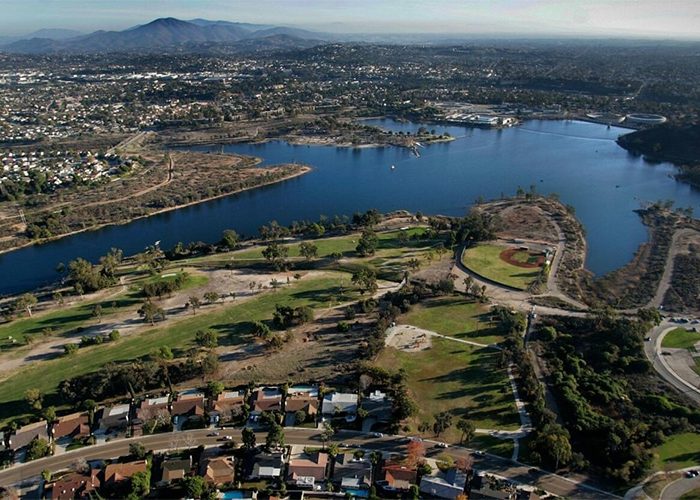 Panoramic view of Lake Murray in San Carlos. Discover homes for sale opportunities with the best real estate agents in San Diego.