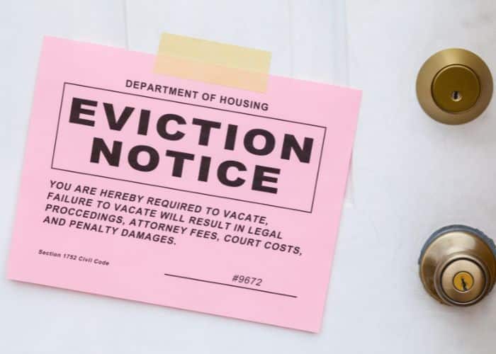 Eviction notice on a door in California.